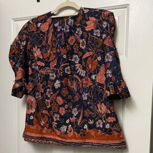 Ulla Johnson Navy and Orange Floral Blouse Sz10